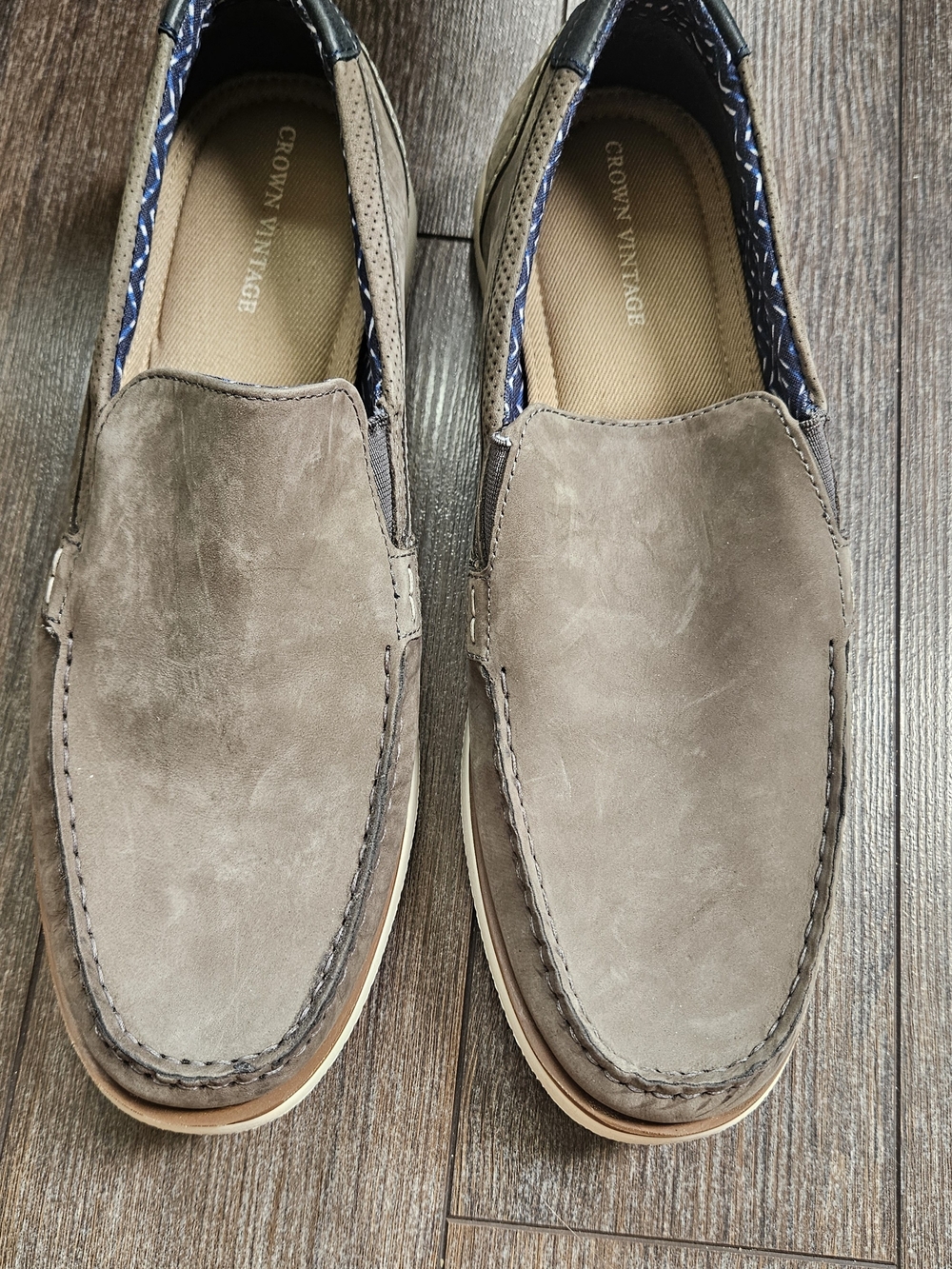 Crown Vintage Men's Taupe Suede Slip-On Loafers